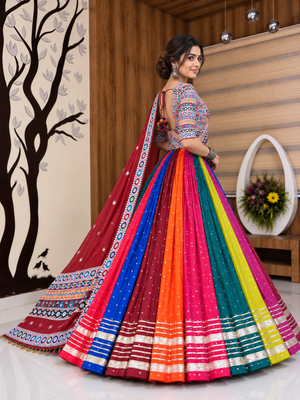 Muslin Cotton Double Layer Lehenga Choli Set With Mirror Work 4