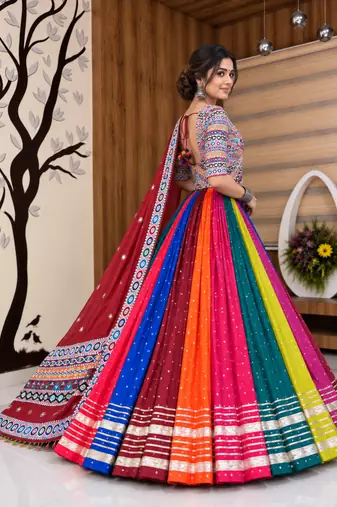 Muslin Cotton Double Layer Lehenga Choli Set With Mirror Work