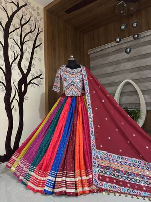 Muslin Cotton Double Layer Lehenga Choli Set With Mirror Work 5