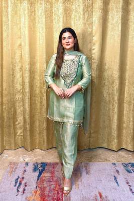 pastel pista designer kurti palazzo set with dupatta 1