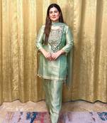 pastel pista designer kurti palazzo set with dupatta