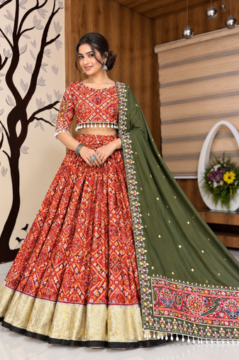 Muslin Cotton Lehenga Choli Set With Mirror Work And Kodi Lace