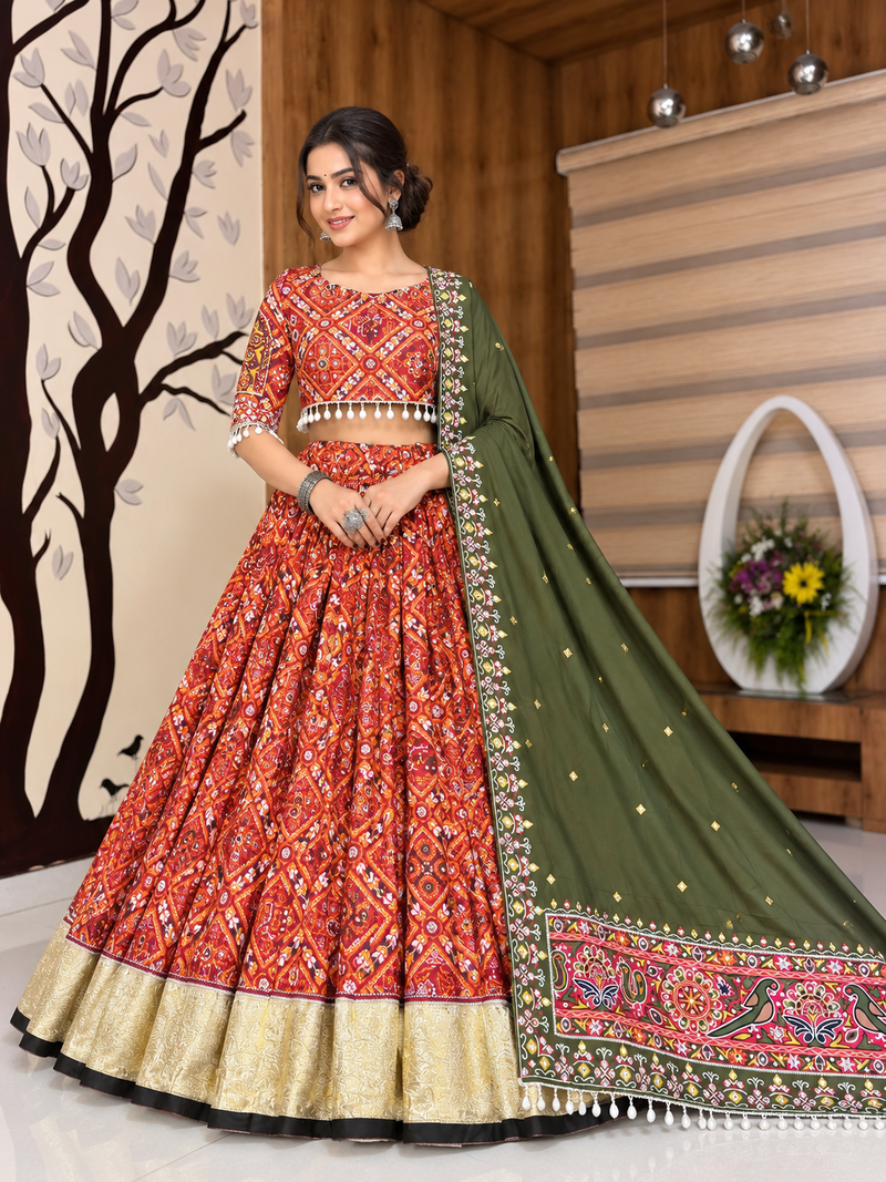 Muslin Cotton Lehenga Choli Set With Mirror Work And Kodi Lace