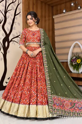 Muslin Cotton Lehenga Choli Set With Mirror Work And Kodi Lace