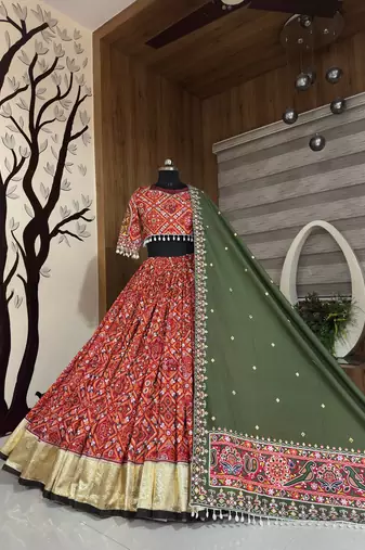 Muslin Cotton Lehenga Choli Set With Mirror Work And Kodi Lace