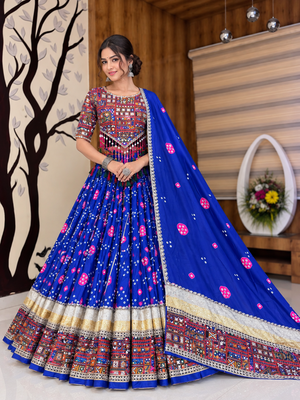 Muslin Cotton Lehenga Choli Set With Mirror Work And Lampi Lace 1