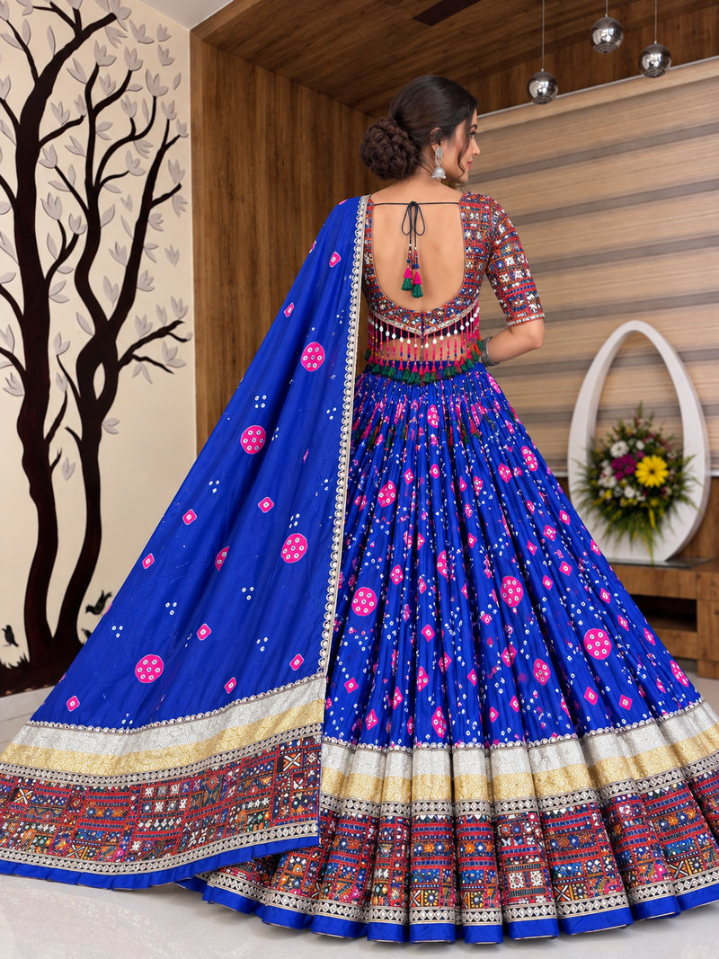 Muslin Cotton Lehenga Choli Set With Mirror Work And Lampi Lace