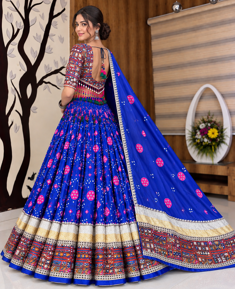 Muslin Cotton Lehenga Choli Set With Mirror Work And Lampi Lace