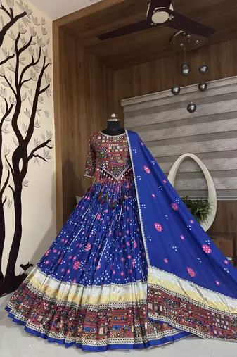 Muslin Cotton Lehenga Choli Set With Mirror Work And Lampi Lace