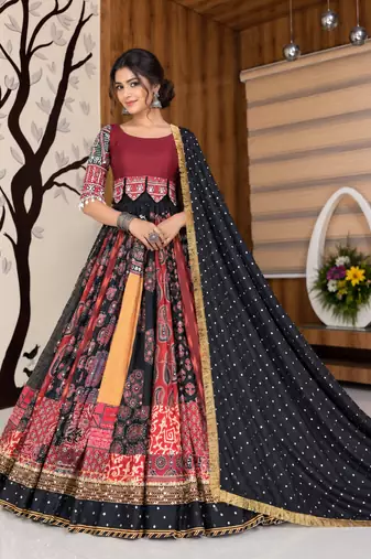 Muslin Cotton Lehenga Choli Set With Mirror Work And Patchwork