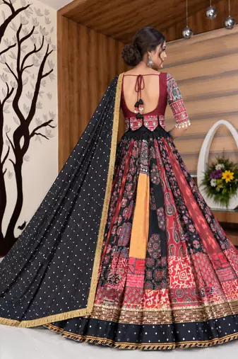 Muslin Cotton Lehenga Choli Set With Mirror Work And Patchwork