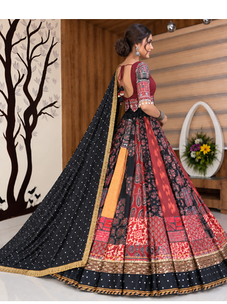 Muslin Cotton Lehenga Choli Set With Mirror Work And Patchwork 3