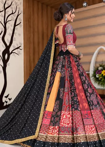 Muslin Cotton Lehenga Choli Set With Mirror Work And Patchwork
