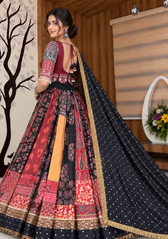 Muslin Cotton Lehenga Choli Set With Mirror Work And Patchwork