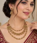 Multicolor antique gold-plated agate stone necklace set with jhumki earrings