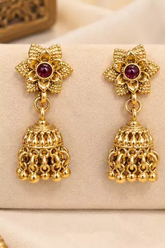 Multicolor antique gold-plated agate stone necklace set with jhumki earrings