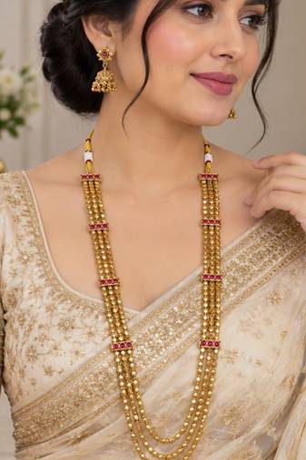 Multicolor antique gold-plated agate stone necklace set with jhumki earrings