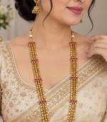 Multicolor antique gold-plated agate stone necklace set with jhumki earrings