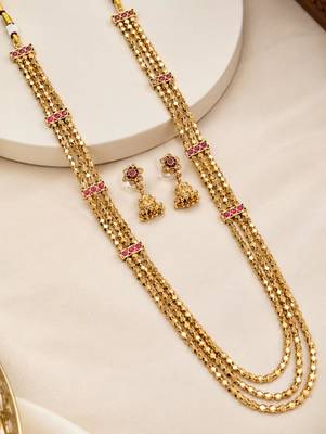 Multicolor antique gold-plated agate stone necklace set with jhumki earrings 2