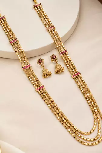 Multicolor antique gold-plated agate stone necklace set with jhumki earrings