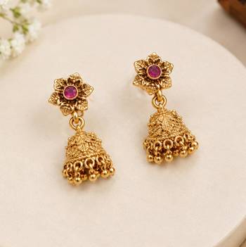 Multicolor antique gold-plated agate stone necklace set with jhumki earrings 3