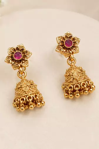 Multicolor antique gold-plated agate stone necklace set with jhumki earrings