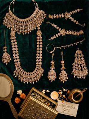 Champion antique gold-plated agate stone two-layer necklace set with earrings, pasha, nath, panja & tika 2