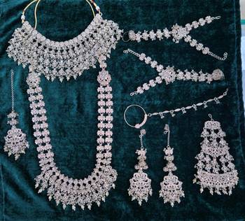 Champion antique gold-plated agate stone two-layer necklace set with earrings, pasha, nath, panja & tika 3
