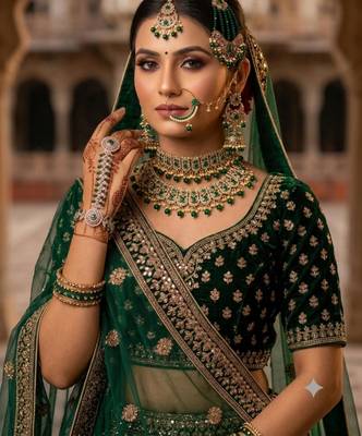 Green antique gold-plated agate stone two-layer necklace set with jhumki earrings, pasha & nath 1