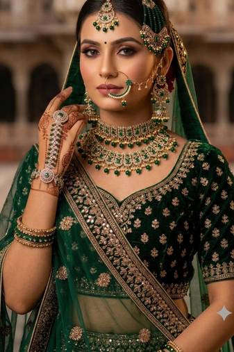 Green antique gold-plated agate stone two-layer necklace set with jhumki earrings, pasha & nath