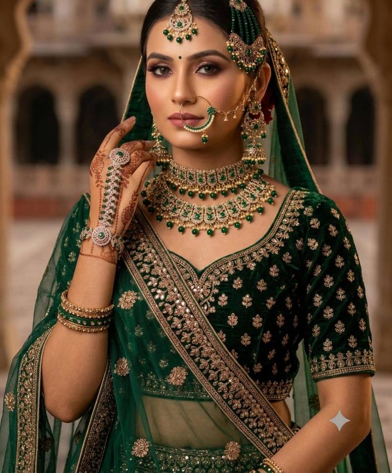 Green antique gold-plated agate stone two-layer necklace set with jhumki earrings, pasha & nath