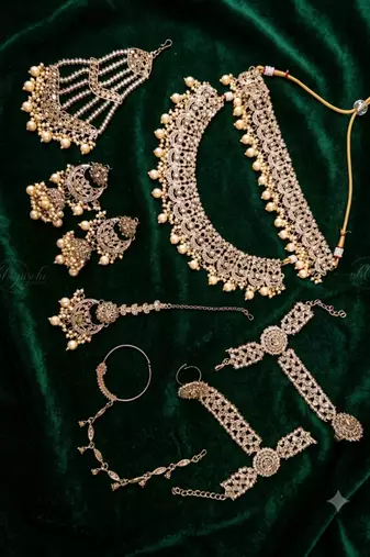 Champion antique gold-plated agate stone two-layer necklace set with jhumki earrings, pasha & nath
