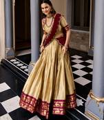 Women South Indian Style Cotton Silk Zari Woven Lehenga Choli