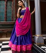 Women South Indian Style Cotton Silk Zari Woven Lehenga Choli