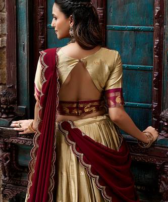 Women South Indian Style Cotton Silk Zari Woven Lehenga Choli 3