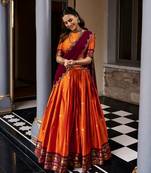 Women South Indian Style Cotton Silk Zari Woven Lehenga Choli