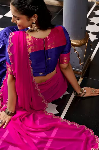 Women South Indian Style Cotton Silk Zari Woven Lehenga Choli