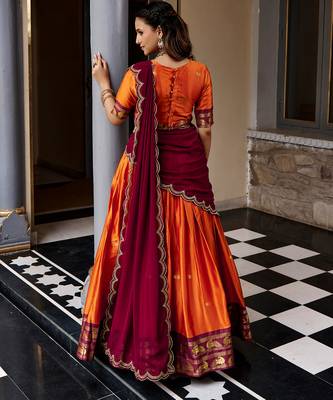 Women South Indian Style Cotton Silk Zari Woven Lehenga Choli 3