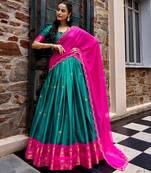 Women South Indian Style Cotton Silk Zari Woven Lehenga Choli