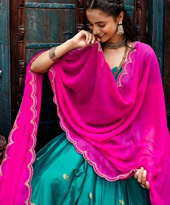 Women South Indian Style Cotton Silk Zari Woven Lehenga Choli 2