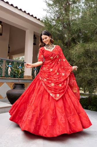 Women's Georgette Printed Free Size Lehenga Choli with Sequins, Embroidery & Mirror Work Dupatta Set