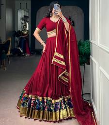 Navratri Special Maroon Rayon Chaniya Choli Set with Embossed Lace Patchwork Border for Women - Free Size 