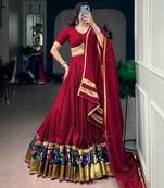 Navratri Special Maroon Rayon Chaniya Choli Set with Embossed Lace Patchwork Border for Women - Free Size 