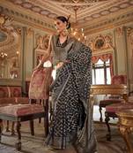 black p.v. checks zari work with burnout and warnish soft finish bollywood saree