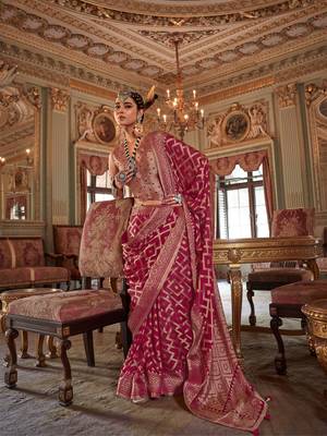 brick red p.v. checks zari work with burnout and warnish soft finish bollywood saree 1