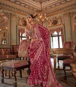 brick red p.v. checks zari work with burnout and warnish soft finish bollywood saree