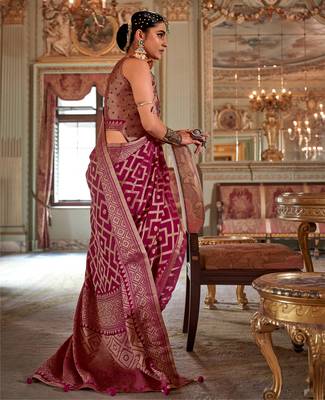 brick red p.v. checks zari work with burnout and warnish soft finish bollywood saree 2