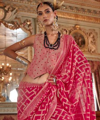 red p.v. checks zari work with burnout and warnish soft finish bollywood saree 3