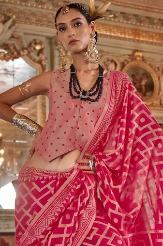red p.v. checks zari work with burnout and warnish soft finish bollywood saree
