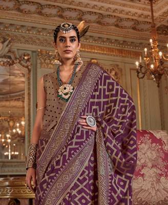wine p.v. checks zari work with burnout and warnish soft finish bollywood saree 3